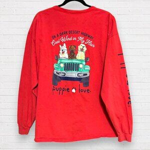 PUPPIE LOVE Wind In My Hair Puppy Coral Orange Long Sleeve T-Shirt XXL